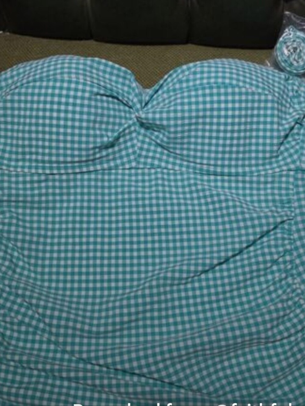 Draper James RSVP Gingham Seersucker Twist Bandeaukini Top Green White Large NWT